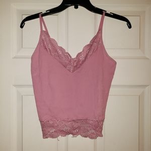 Pink Lace Cropped Tank Top